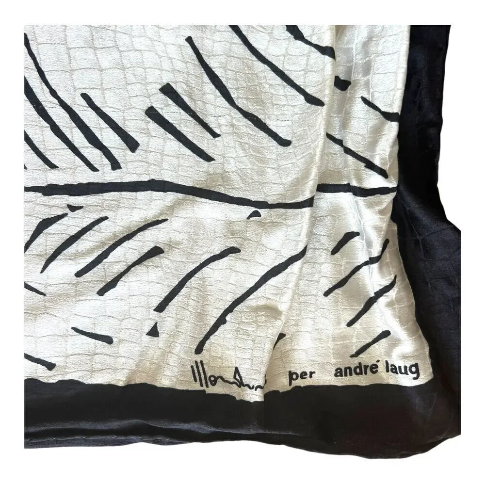 Andre Laug Vintage Silk Scarf Black White Abstract Designer